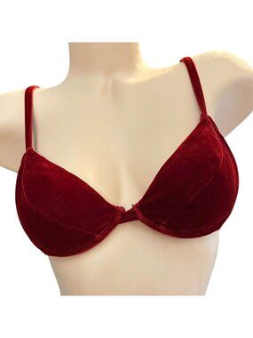 Vintage Cacique Burgundy Red Velvet Padded Bra Size Size 36A